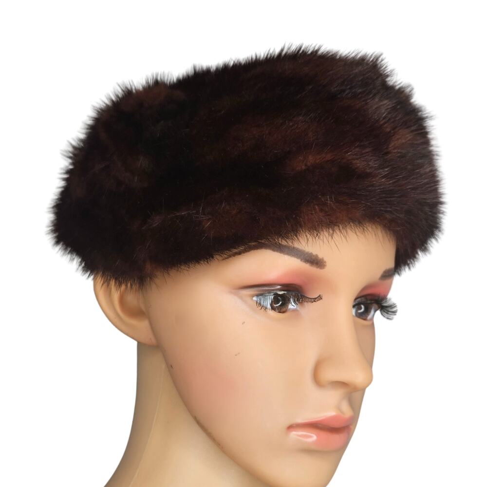 1950s Genuine Mink Fur Chestnut Dark Brown Livingston Bros Ladies Cloche Hat OS